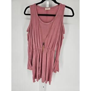 Pinc Women's Blush Pink Scoop-neck Cold Shoulder Fared Blouse Size M